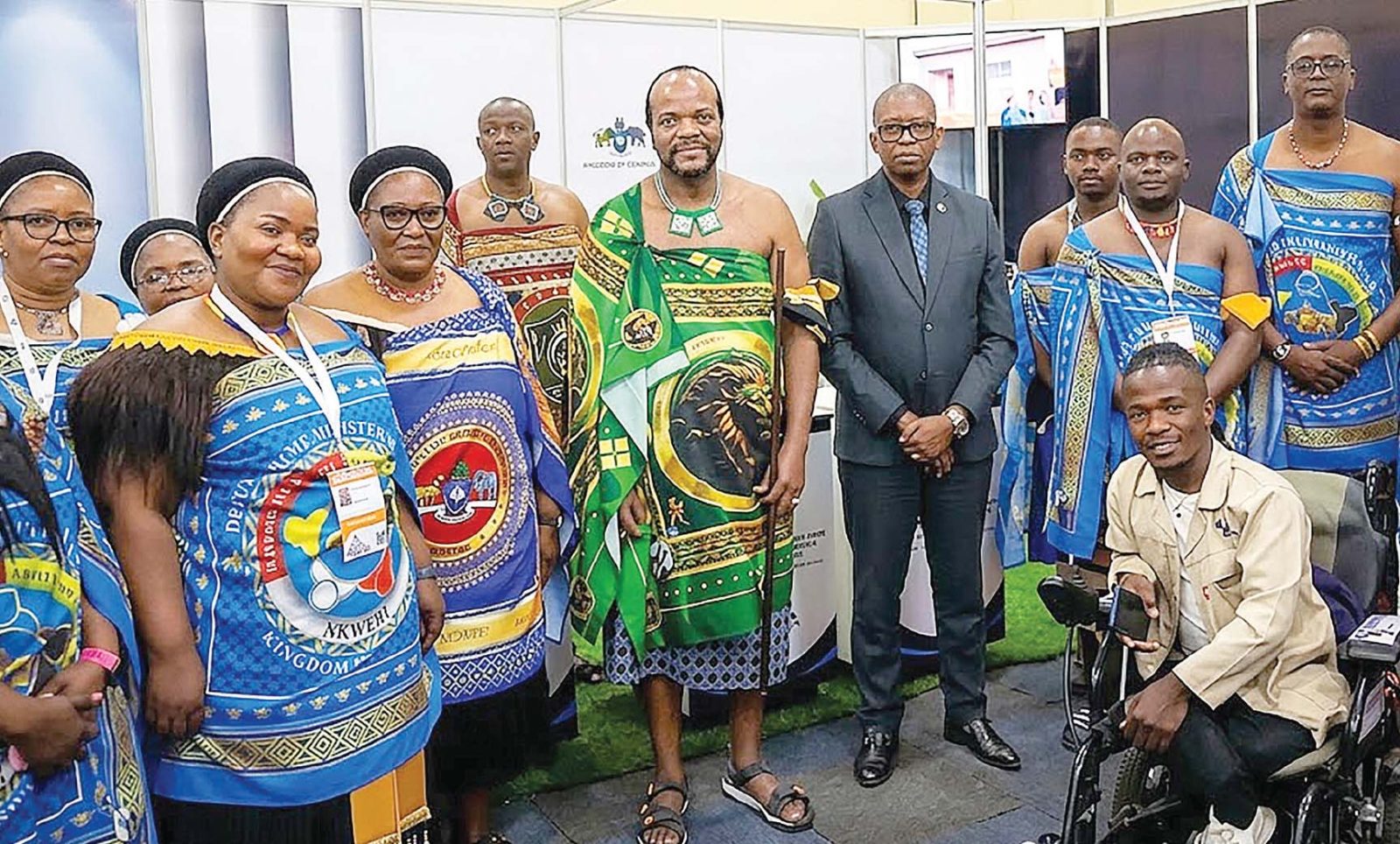 His Majesty King Mswati III with DPM and guests at DPM’s Office stand at the Trade Fair where he met Sifiso Maseko, a young innovator who transformed a standard wheelchair into an automobile. (Pic: DPM’s Office Facebook page)