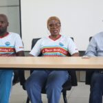 NESWA President Jabulile Thwala flanked by Victor 'Mavikane' Dlamini (R) and Captain Fortune Neves.