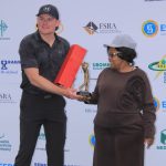 SA Leon Visser receives his trophy from Minister for Tourism and Enviromental Affairs Jane Mkhonta.(Pic:Sanele Jele)