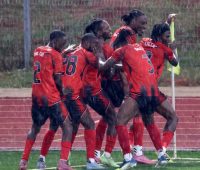 CD Primeiro De Agosto players celebrating their second goal against Green Mamba. (Pic: Nimrod Hlophe)