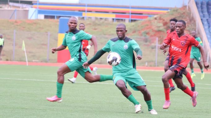 Green Mamba in action against Angola’s CD Primeiro de Agosto at Somhlolo National Stadium. (Pic:Nimrod Hlophe)