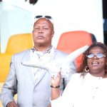 Mbabane Highlanders AM's General Manager Richard Makhoba joins the club President Shauwn 'MaMkhize' Mkhize in celebration of her first win in the Mbabane Derby in May 2026.