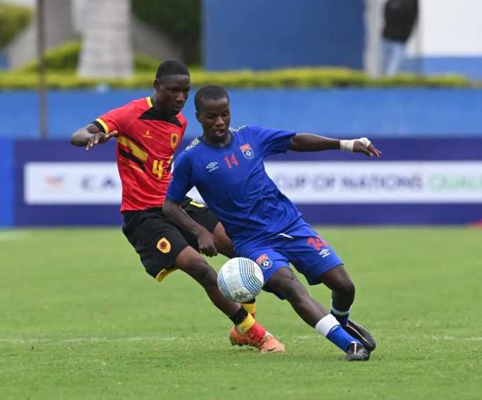 Eswatini's Yenziwe Shongwe battling for the ball with Angola's Lourenco Didissa. (Pic: COSAFA FB)