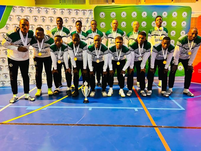 Correctional Sunrise celebrate after being crowned men’s champions of the 2026 Red Skins International Open Volleyball Tournament in Maseru, Lesotho.(Supplied)