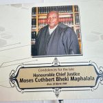 The condolences book for the late Chief Justice Bheki Maphalala has been placed for signing at the High Court of Eswatini. (Pic: Kwanele Dlamini)