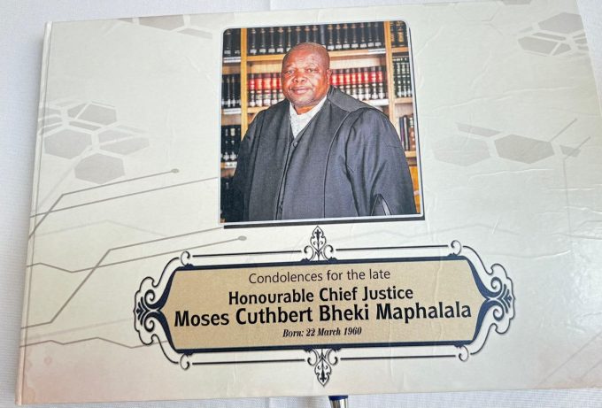 The condolences book for the late Chief Justice Bheki Maphalala has been placed for signing at the High Court of Eswatini. (Pic: Kwanele Dlamini)
