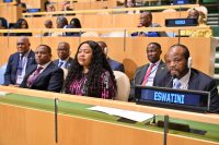 His Majesty King Mswati III in New York. Next to him (L) Minister for Foreign Affairs and International Pholile Shakantu.