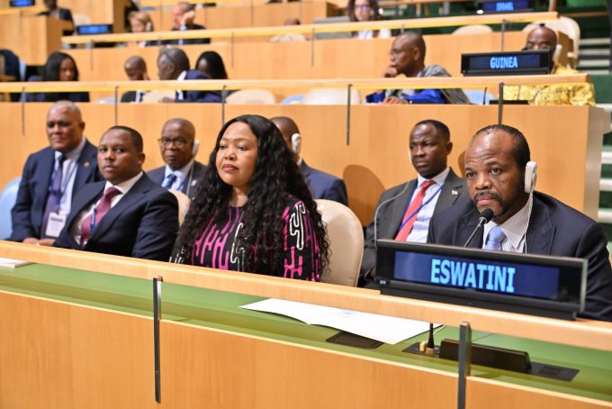 His Majesty King Mswati III in New York. Next to him (L) Minister for Foreign Affairs and International Pholile Shakantu.