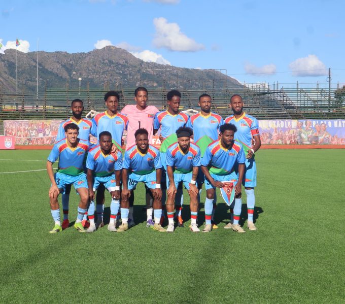 The Eritrean players before the match against Eswatini at the Somhlolo National Stadium. (Pic: Times of Eswatini)