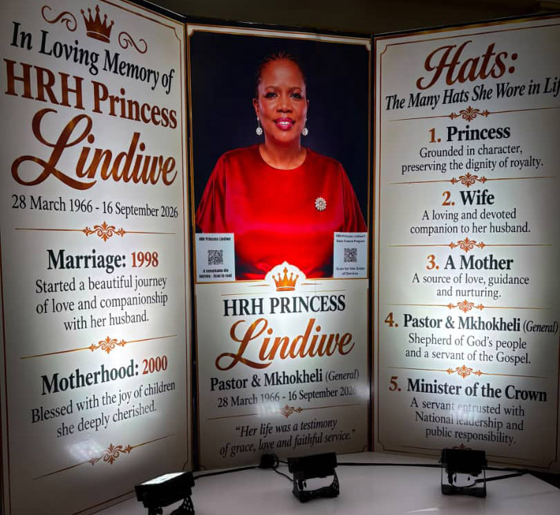 A portrait of the late Minister for Home Affairs Princess Lindiwe on display in the ongoing memorial service.