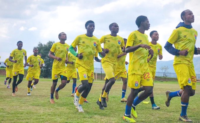 Captain Luyanda Nhlengetfwa is leading the players during a warm-up session at Lobamba Technical Centre. (Pic: Times of Eswatini)