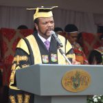 His Majesty King Mswati III addresses graduands during the 44th UNESWA Graduation Ceremony yesterday. In his address, the King expressed concern over the limited number of places available at tertiary institutions after UNESWA reportedly received about 9 000 applications but admitted approximately 3 000 applicants. He called for the expansion of higher education, including access to universities across all four regions of the country.