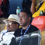 Chief Ally Kgomongwe (R) watches as his team suffered a 4-1 defeat to capital city giants Mbabane Highlanders AM.