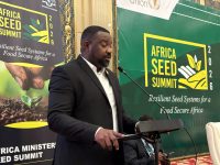 Ghana Deputy Minister of Agriculture and Vice Chair of the STC John Dumelo making his address. (Pics: Mnelisi Dlamini)