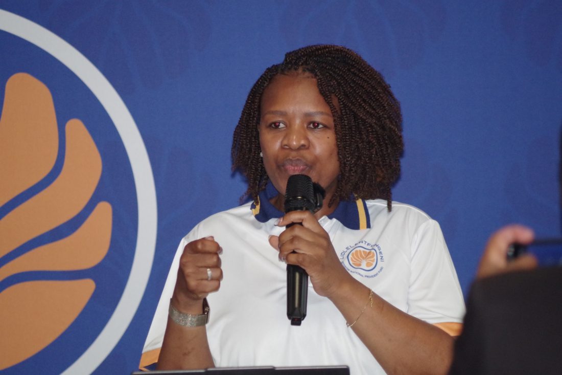 Lidlelantfongeni CEO Futhi Tembe addressing members of the media during the launch of their three initiatives. (Pic: Nimrod Hlophe)