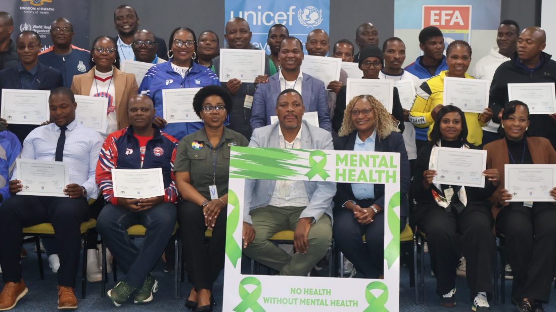National Mental Health Focal Person Sindiso Bhembe (3rd from L) with the participants. (Pic: Times of Eswatini)