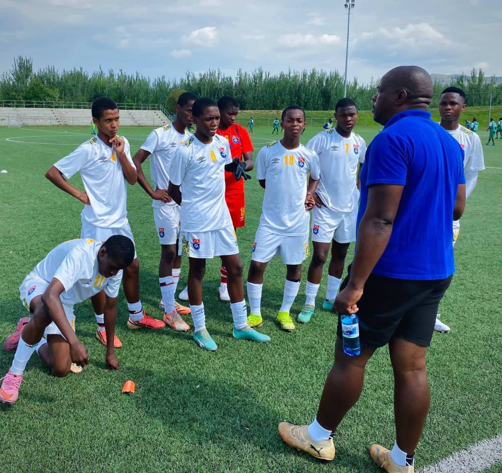 The national Under-15 coach giving instructions to the players during their friendly matches in Lesotho. (Pic: Eswatini Football Association)