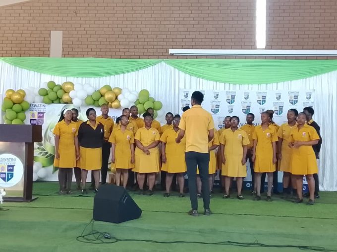 The university's choir rendering some music before the start of the event.