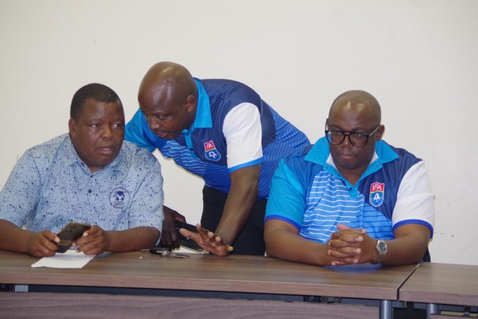 (L-R) MP Raymond Dlamini, who is also Eswatini Football Coaches Association Chairman, with fellow executive members Christian Thwala and Vice President Mpumelelo Ngwenya during the meeting.