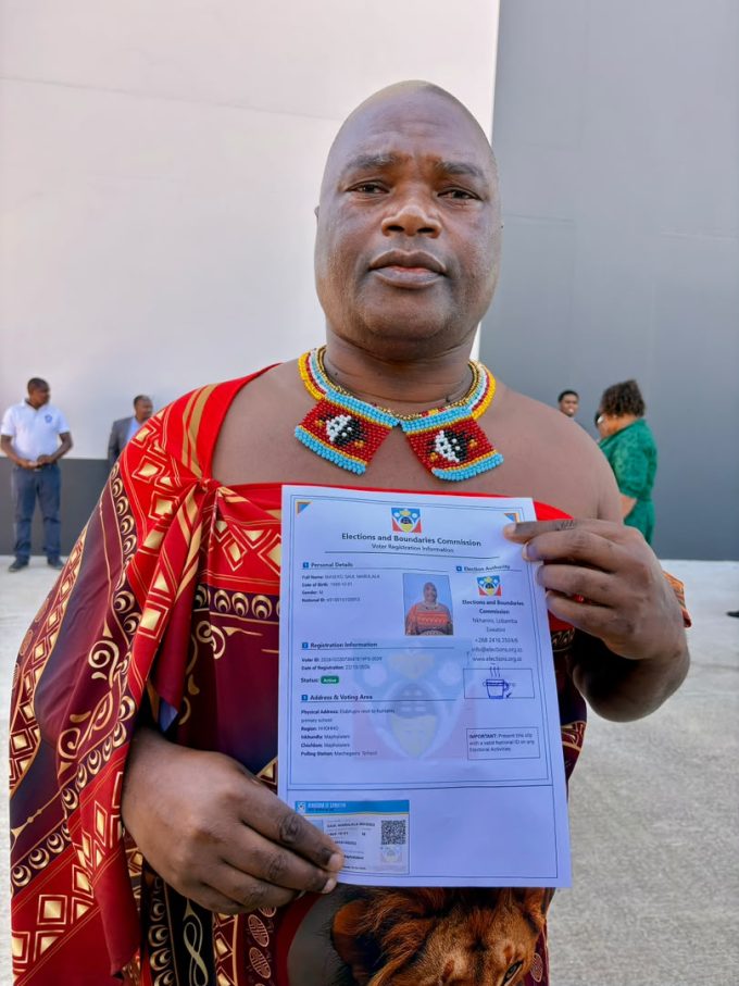 Public Service Minister Mabulala Maseko after registering for the 2028 National Elections.