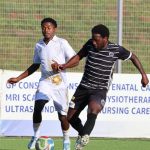Former Kaizer Chiefs midfielder Siphelele Ntshangase wrestles for the ball against Nuno Dos Santos of Mbabane Highlanders AM. Ntshangase scored a spectacular goal against Madlenya today on October 23, 2026. (Pic:Times of Eswatini)